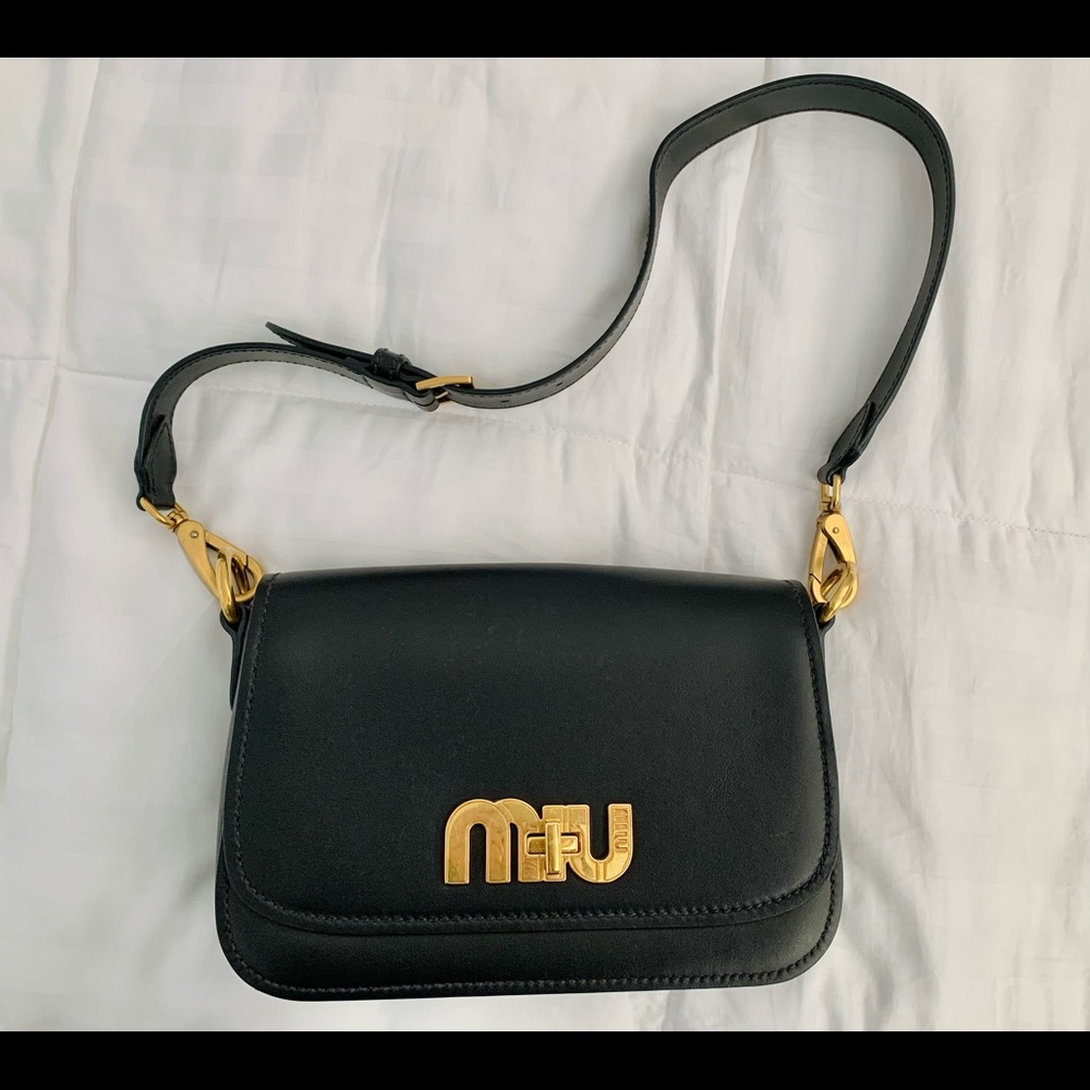 Miu Miu Black Shoulder Bag with Gold Accents